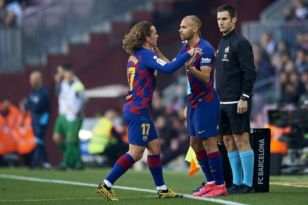 Griezmann y Braithwaite, durante el partido contra el Eibar.