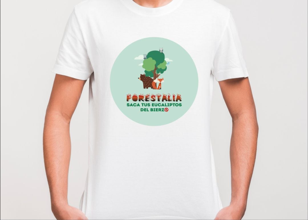 Camiseta de la campaña &quot;Forestalia: saca tus eucaliptos del Bierzo&quot;.