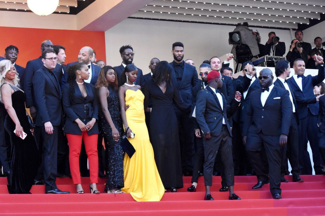 Ladj Ly,  Djebril Zonga , Alexis Manenti and The Cast of The Miserables attend the screening of &quot;Les Miserables&quot; during the 72nd annual Cannes Film Festival on May 15, 2019 in Cannes, France