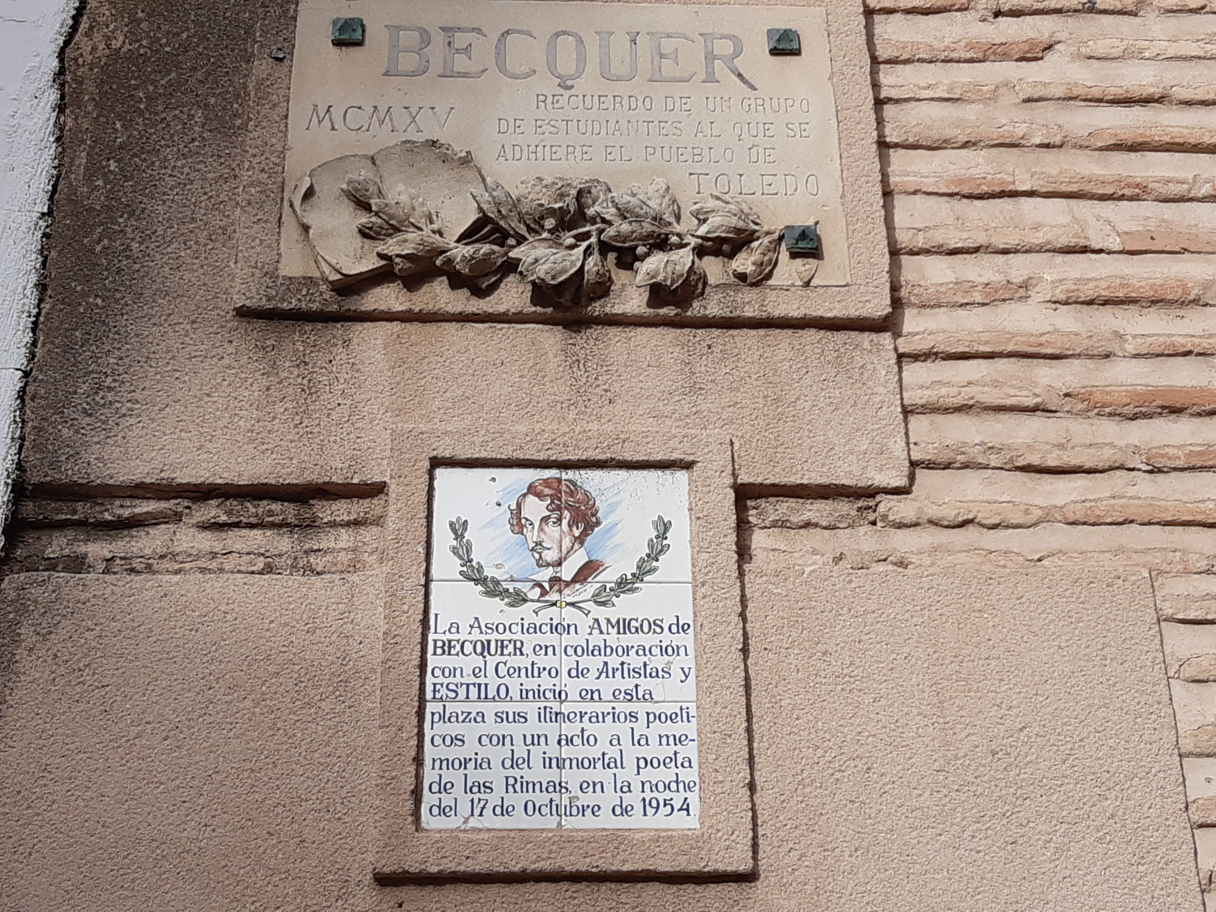 Placa homenaje a Gustavo Adolfo Bécquer en Toledo