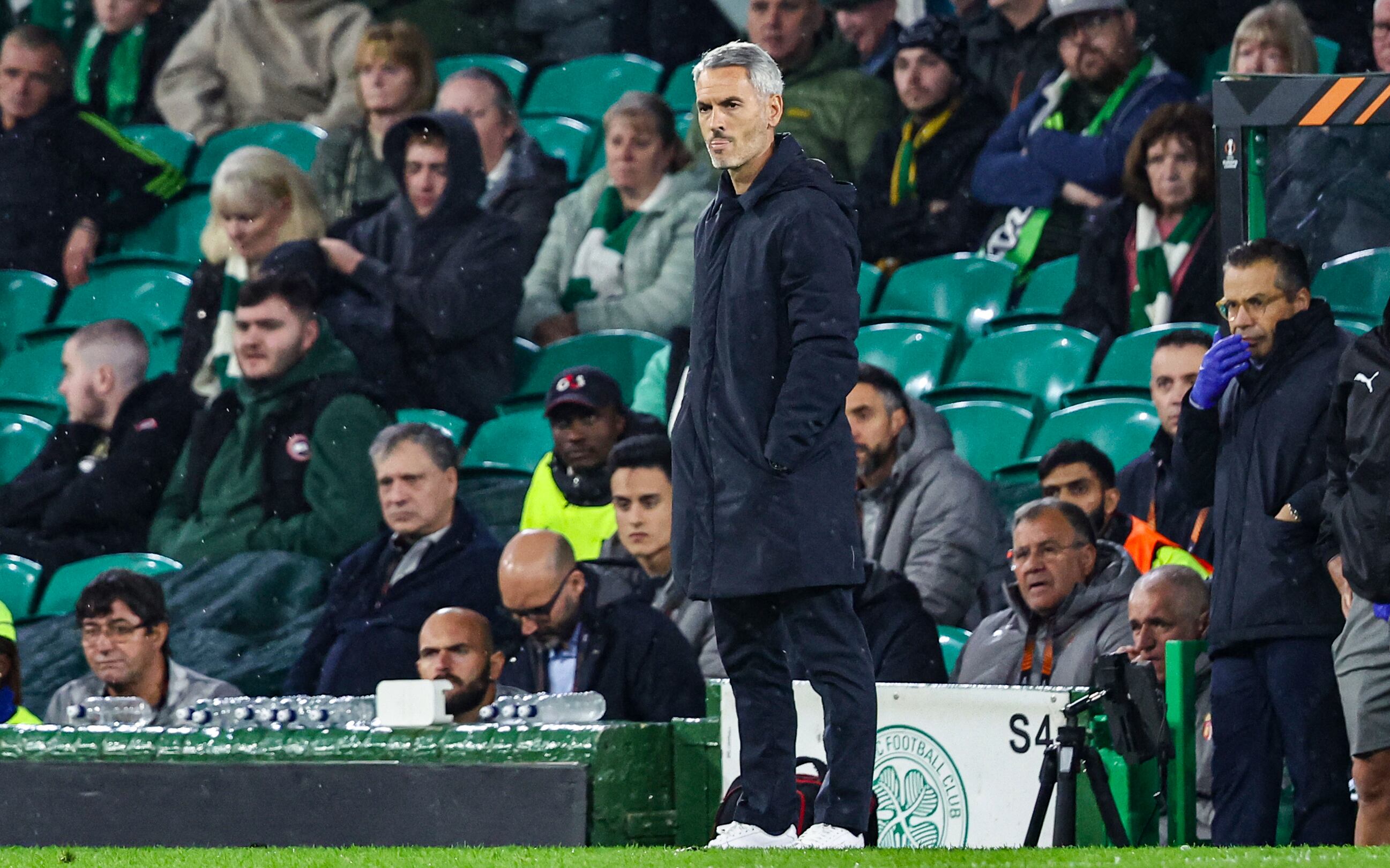 GLASGOW, SCOTLAND - OCTOBER 02: Braga Head Coach Carlos Vicens during a UEFA Europa League 2025/26 League Phase MD2 match between Celtic and SC Braga at Celtic Park, on October 02, 2025, in Glasgow, Scotland. (Photo by Ross MacDonald/SNS Group via Getty Images)