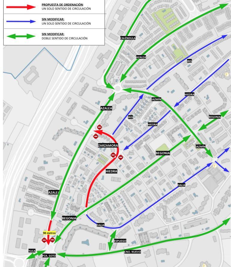 Mapa de la reordenación del tráfico en El Soto de la Moraleja