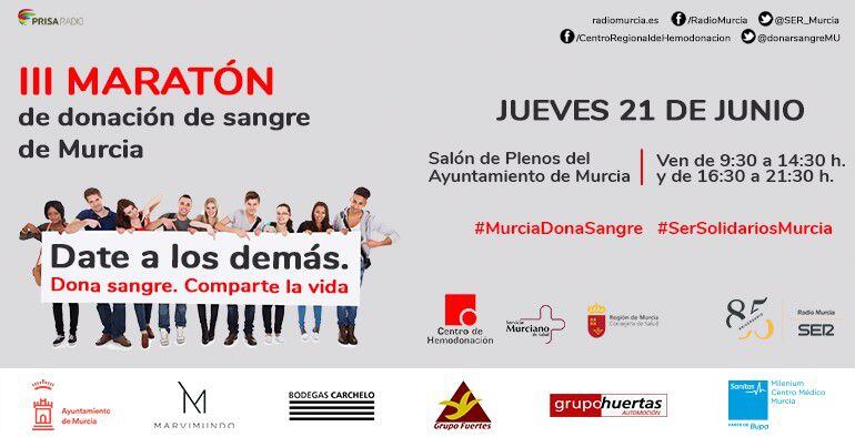 III Maratón de Donación de Sangre que tendrá lugar mañana jueves en el Salón de Plenos del ayuntamiento de Murcia