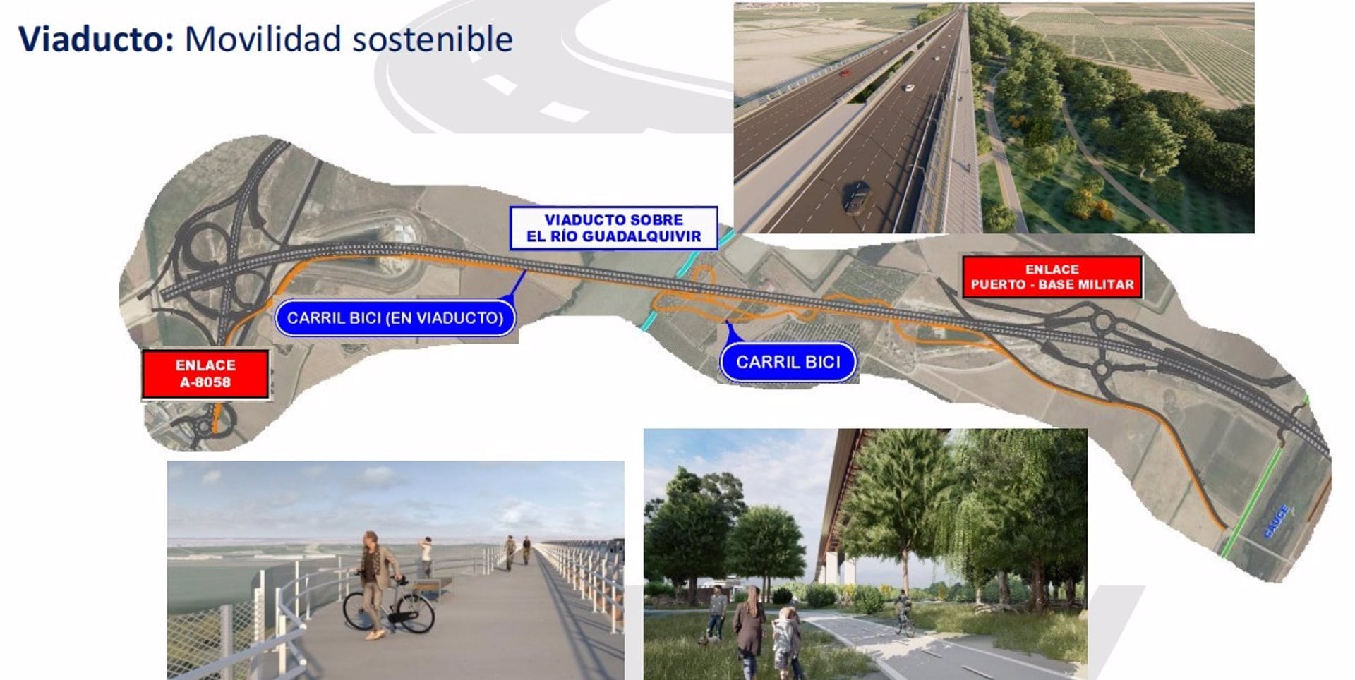 Recreación del puente que propone el Ministerio de Transportes para unir Dos Hermanas y Coria del Río y cerrar así el arco sur de la SE-40.