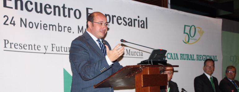 Pedro Antonio Sánchez, durante su intervención el 50 aniversario de la Caja Rural Regional