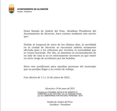 Justificante del Ayuntamiento de Alcorcón