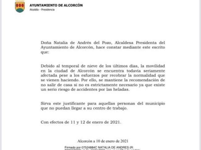 Justificante del Ayuntamiento de Alcorcón
