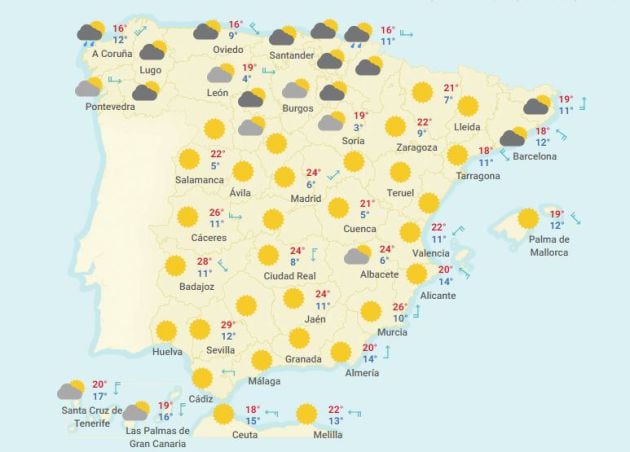 Mapa previsto para el sábado 28 de abril.