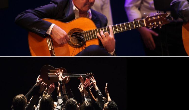 El guitarrista Paco Jarana, en la imagen superior, y la compañía de baile de Joaquín Grilo protagonizan este jueves de Bienal