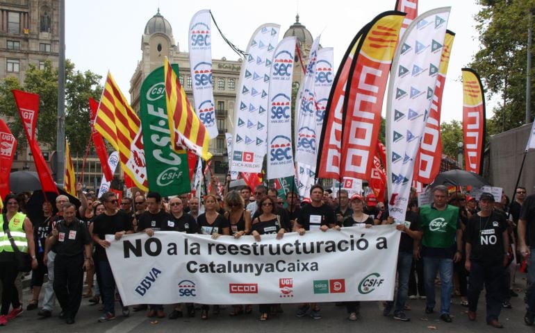 Els treballadors de Catalunya Caixa es van manifestar el passat mes de juliol 