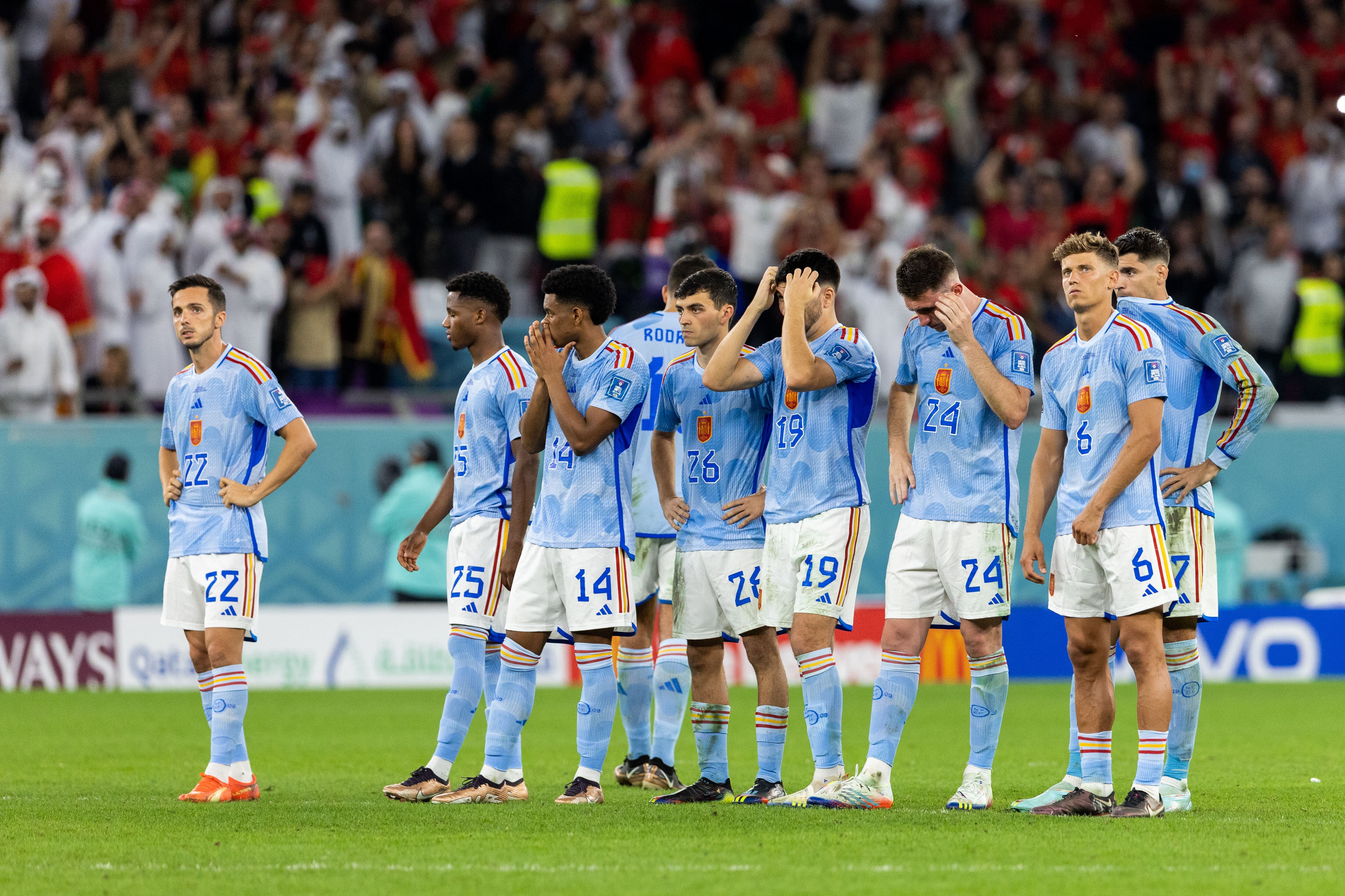 La selección durante su derrota frente a Marruecos en el Mundial.