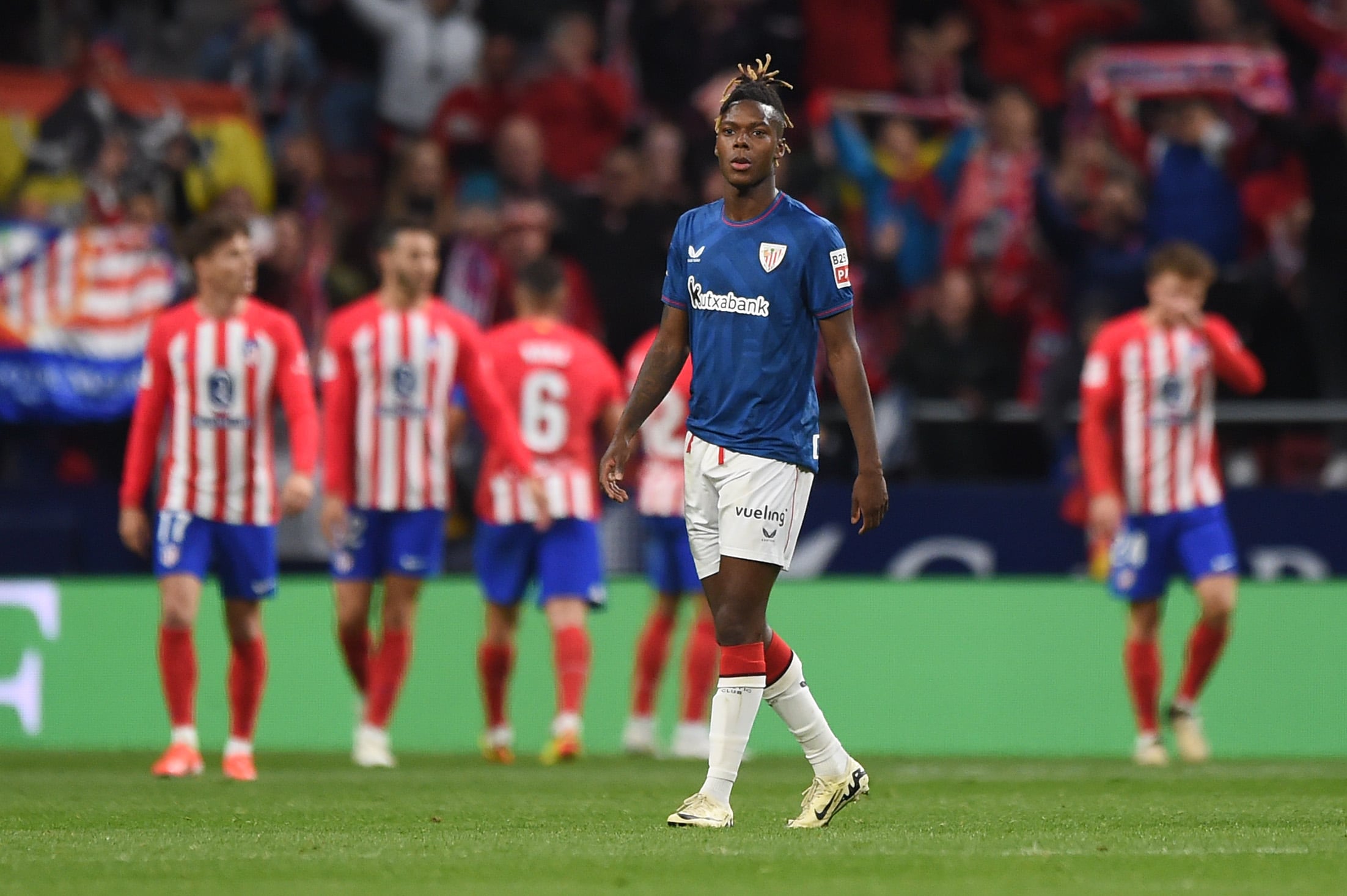 Nico Williams, durante el partido contra el Atlético de Madrid donde recibió los insultos racistas