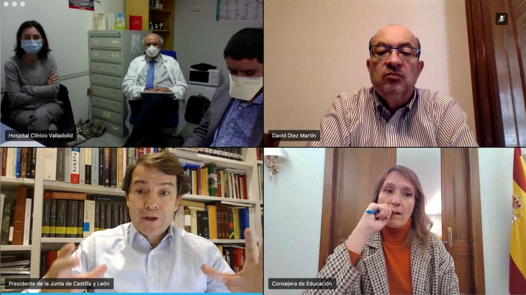 El presidente de la Junta, Alfonso Fernández Mañueco, mantiene una videoconferencia con una representación de los investigadores que se han presentado hasta el momento a la convocatoria del Instituto de Salud Carlos III, con un total de 17 proyectos de investigación contra el COVID-19