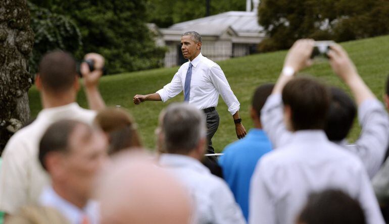 WA04. WASHINGTON (ESTADOS UNIDOS), 17/06/2015.- El presidente estadounidense Barack Obama es visto hoy, miércoles 17 de junio de 2015, durante un discurso para los miembros del congreso en un picnic en la Casa Blanca en Washington (Estados Unidos). EFE/OL