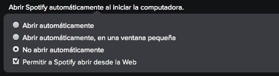 Opciones de apertura de Spotify