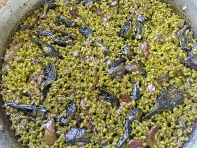 Arròs d'ànec amb carxofes