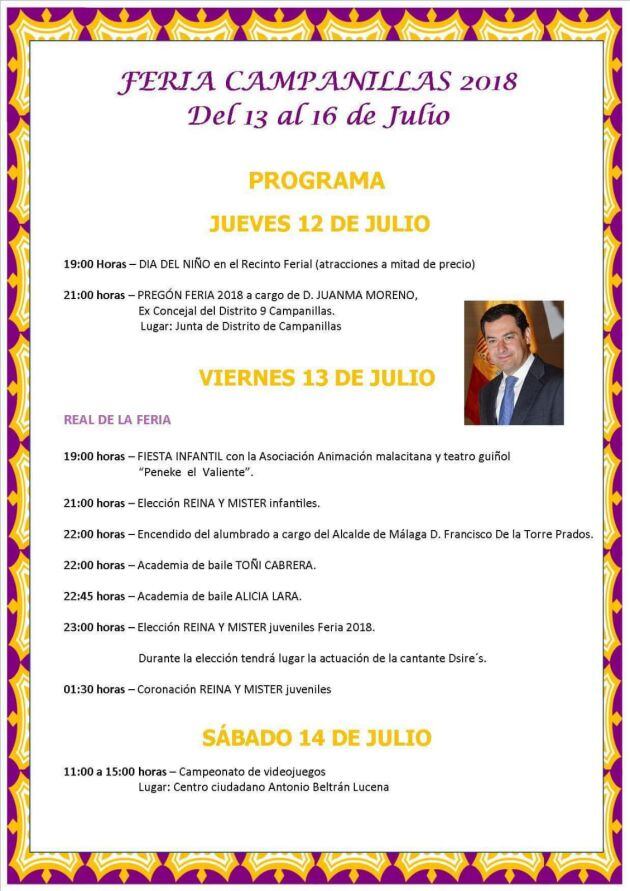 Cartel anunciador del programa de la Feria de Campanllas (Málaga)