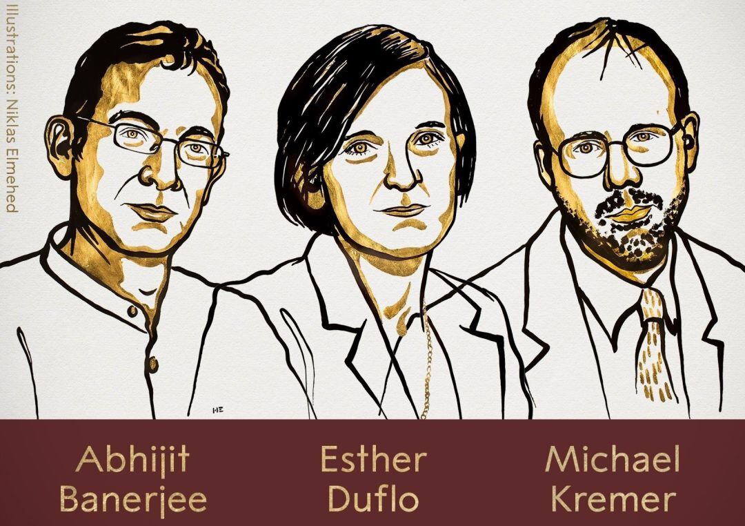 Los ganadores del Nobel de Economía 2019 Abhijit Banerjee, Esther Duflo y Michael Kremer