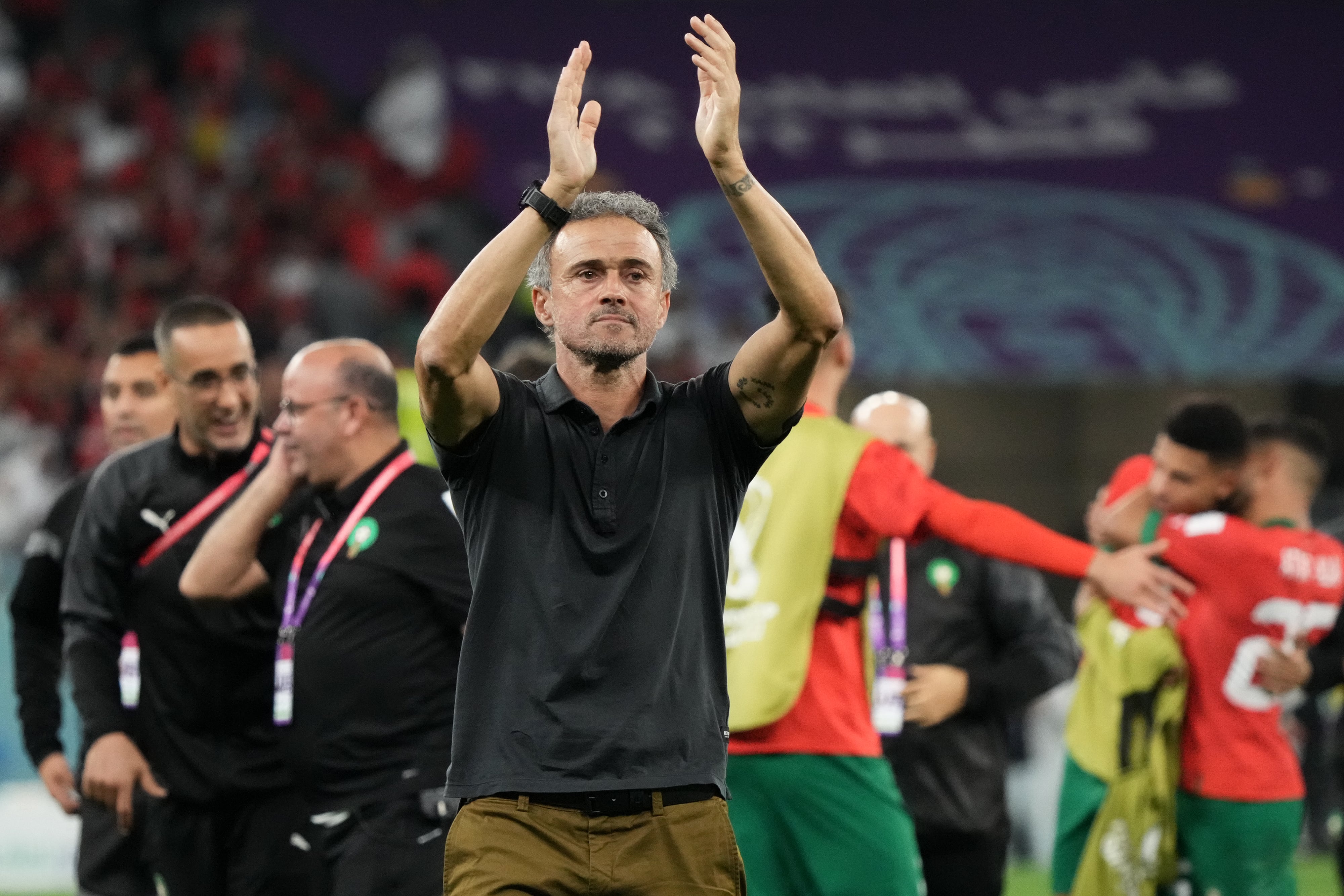 AL RAYYAN, QATAR - DECEMBER 06: Coach Luis Enrique of Spain disappointed during the FIFA World Cup Qatar 2022 Round of 16 match between Morocco and Spain at Education City Stadium on December 06, 2022 in Al Rayyan, Qatar. (Photo by Koji Watanabe/Getty Images)