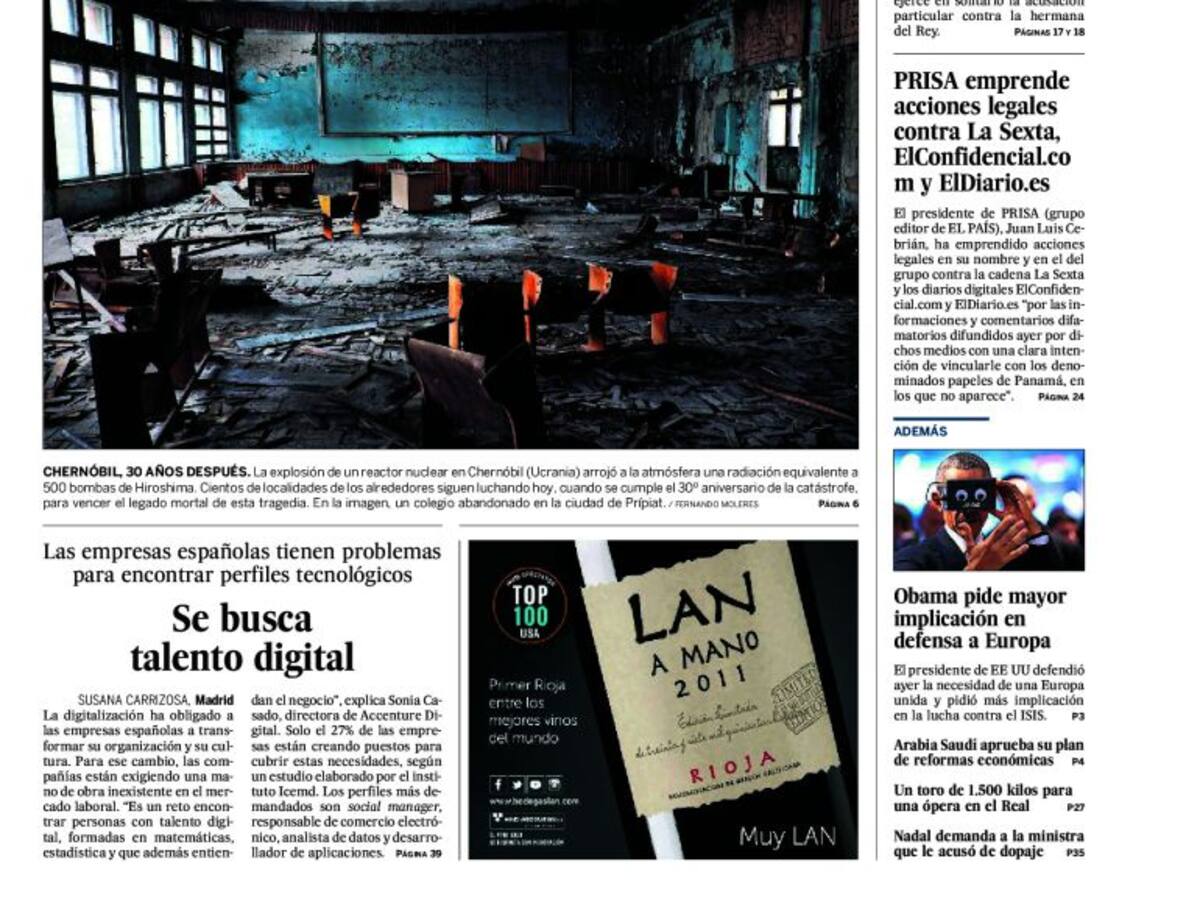 Portadas periódicos 26 de abril de 2016