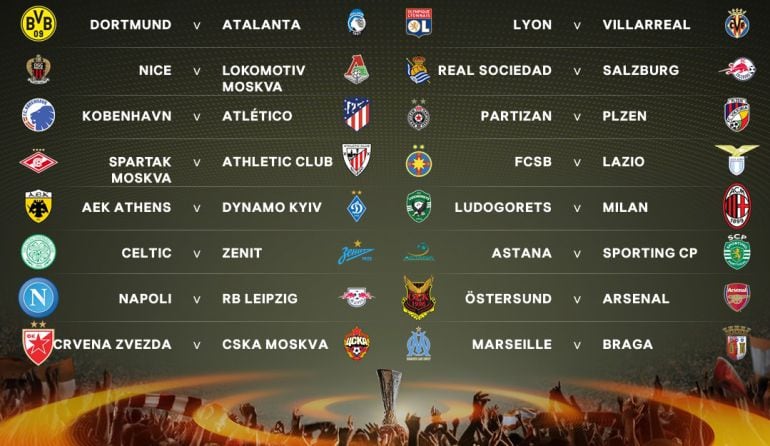 Los emparejamientos de dieciseisavos de final de la Europa League.