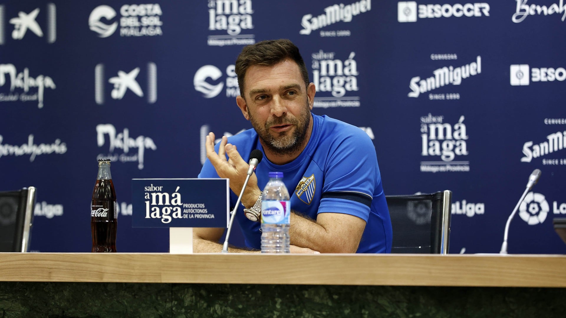 Pablo Guede, en la sala de prensa de La Rosaleda
