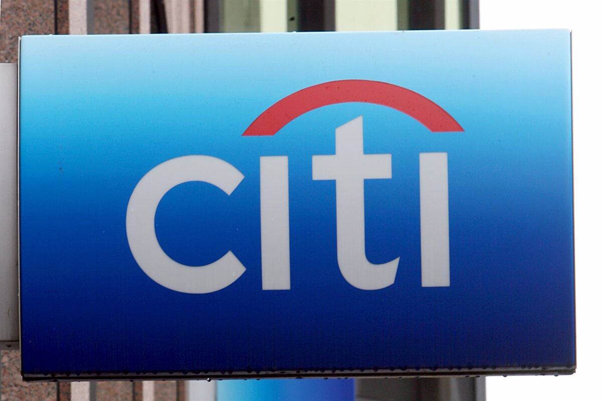 The Citibank logo is seen outside a branch in Duesseldorf