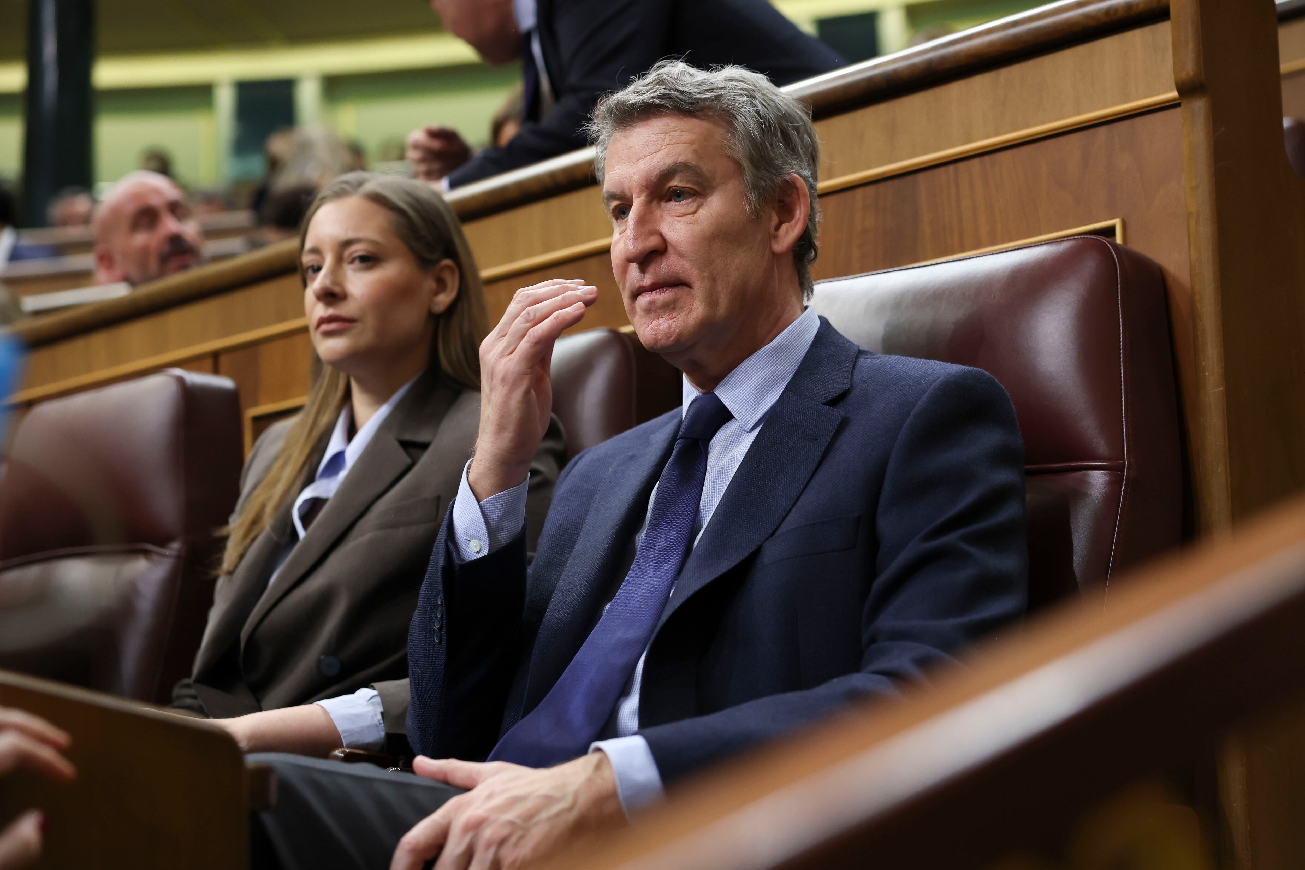 El líder del PP, Alberto Núñez Feijóo, durante la sesión de Control celebrada este miércoles en el Congreso