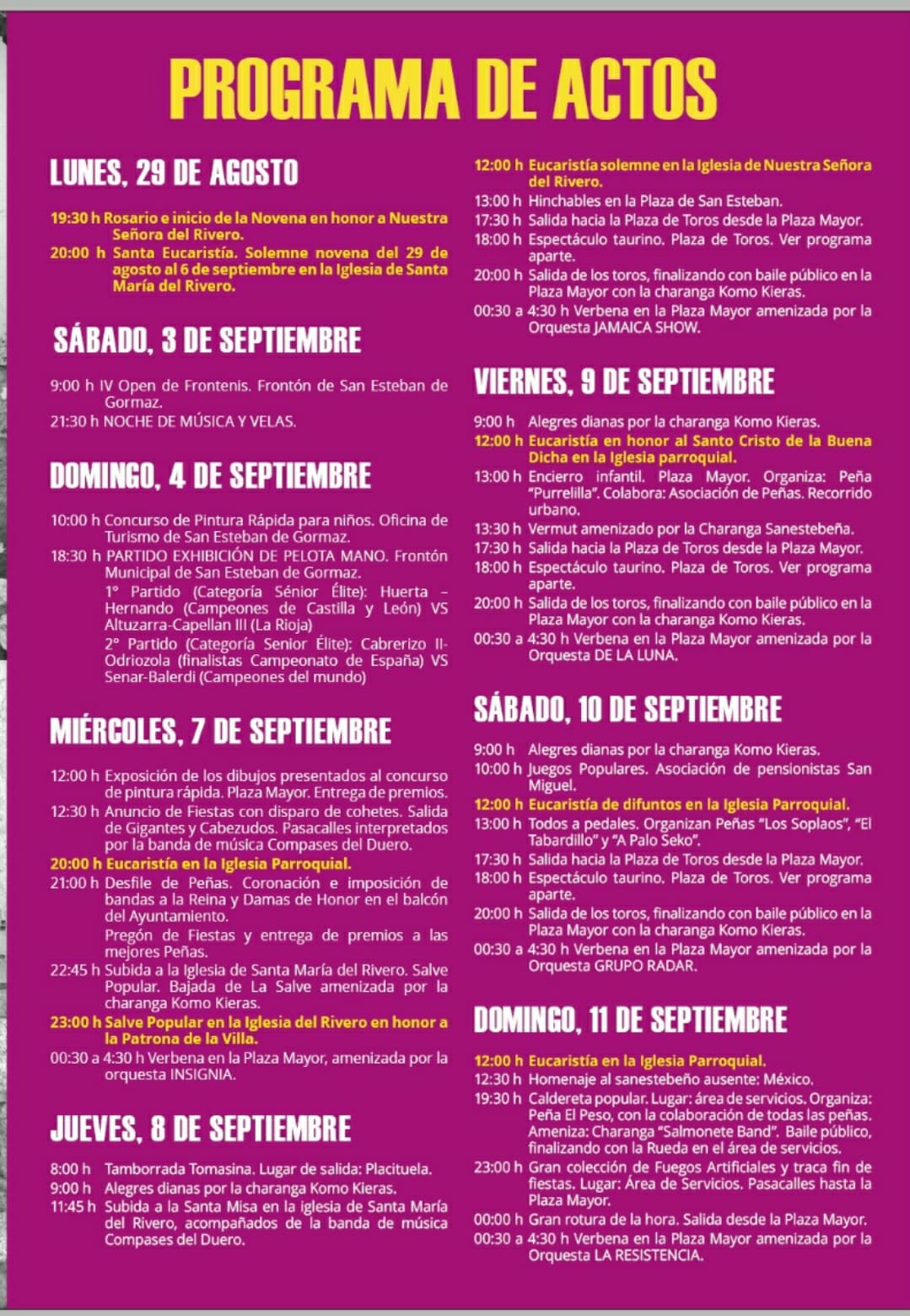 Cartel con el programa de las Fiestas San Esteban Gormaz.