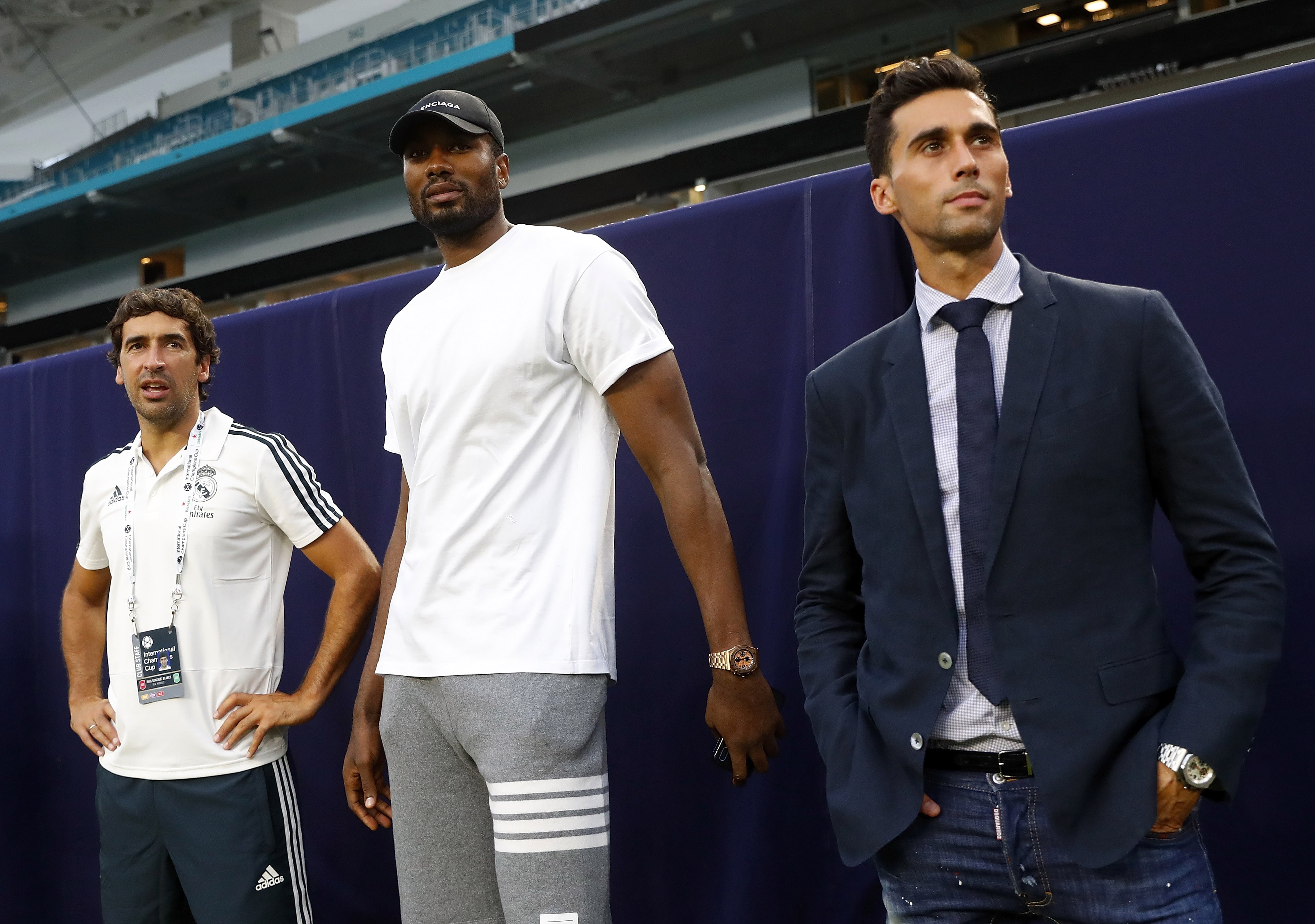 Arbeloa y Raúl, junto a Serge Ibaka, en 2018.