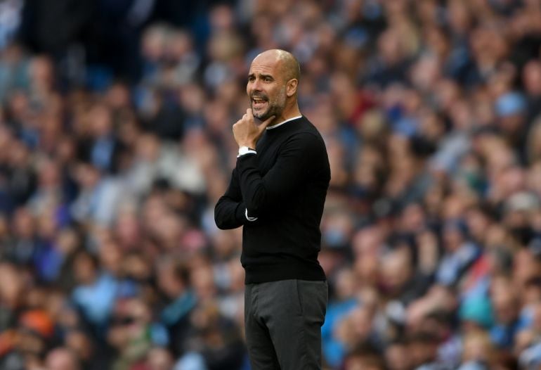 Guardiola en el partido Manchester City - Swansea City en Inglaterra