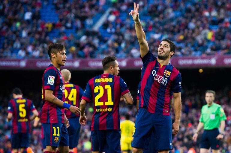 Luis Suárez celebra su segundo gol ante el Getafe.