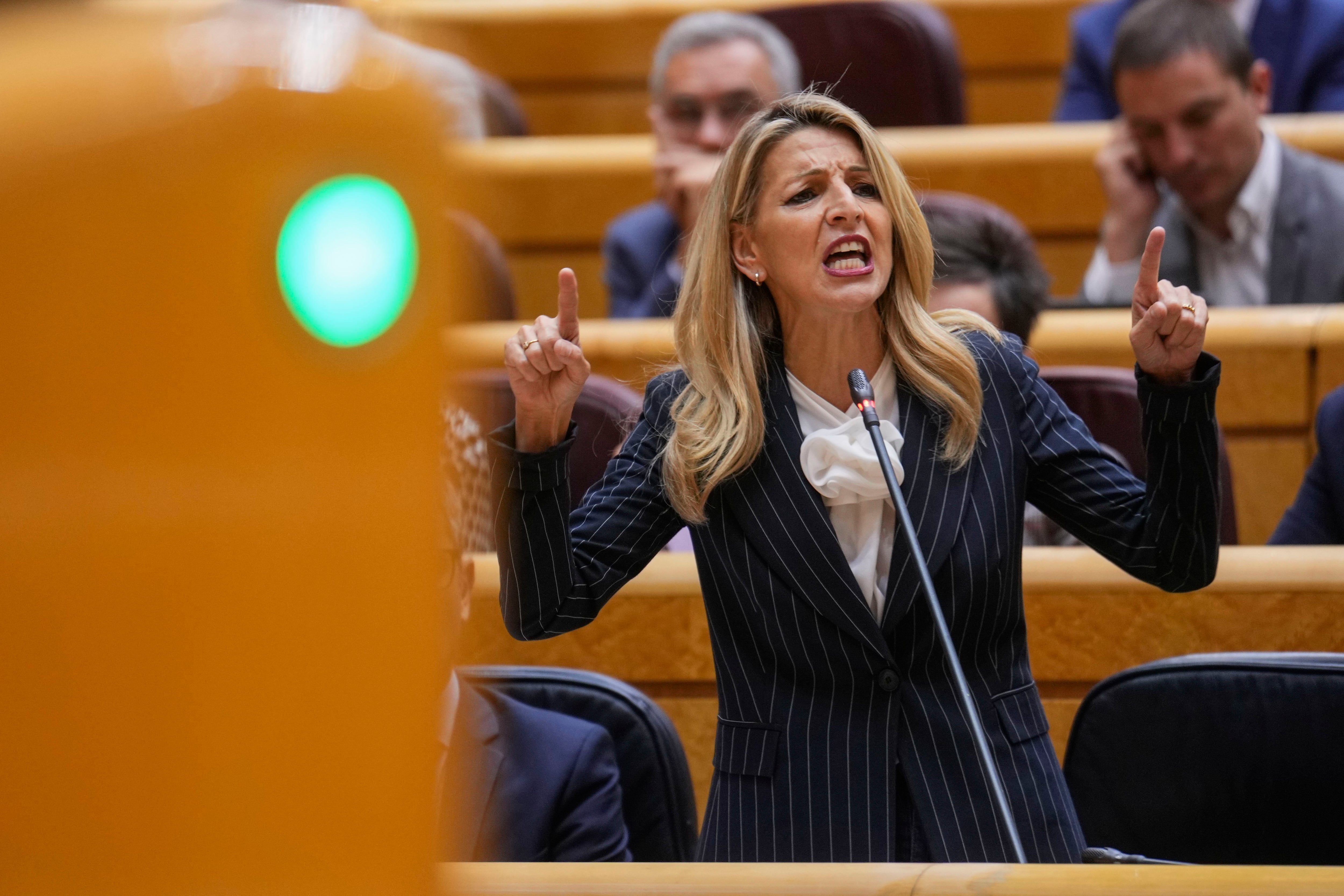 La vicepresidenta segunda y ministra de Trabajo y Economía Social, Yolanda Díaz, durante la sesión de control al Gobierno en el Pleno del Senado celebrada este martes