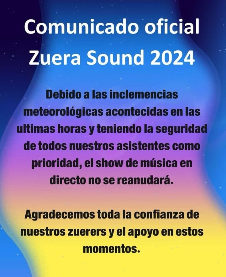 Aviso del desalojo del Zuera Sound Festival en la cuenta de Instagram del festival