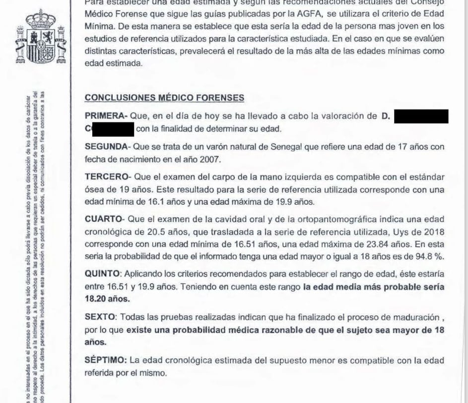 Conclusiones del informe forense de Boubou, el menor encarcelado en Canarias