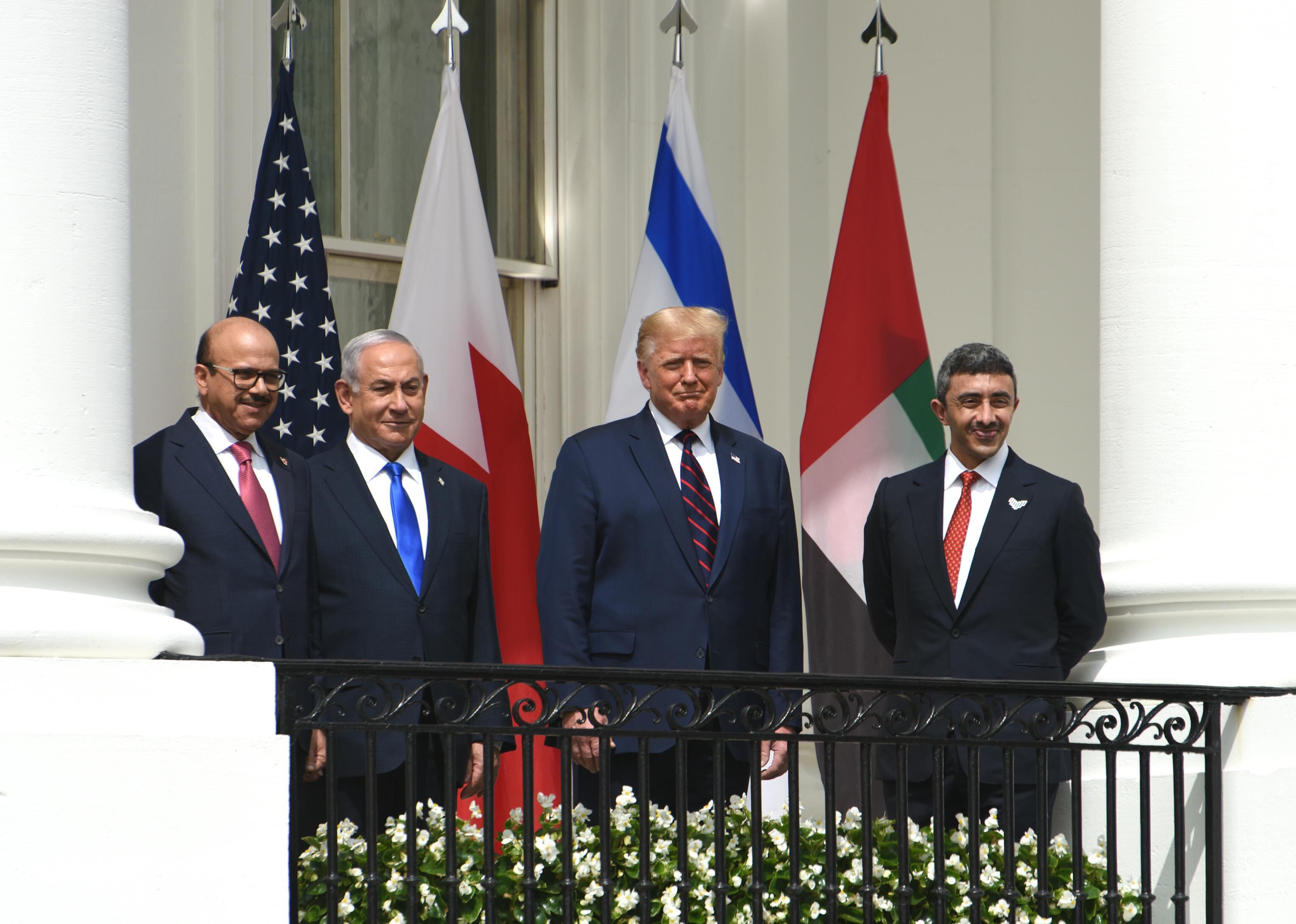 Firmantes de los Acuerdos de Abraham entre Israel, Bahréin y Emiratos Árabes en la Casa Blanca junto a Donald Trump en 2020