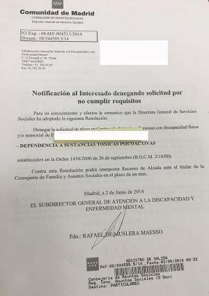 Denegación de la solicitud por consumo de sustancias