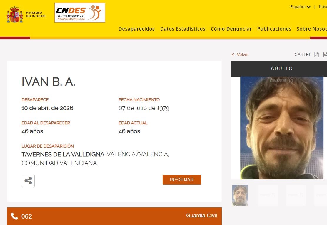Captura digital de la desaparición de Iván, publicada en el Ministerio del Interior