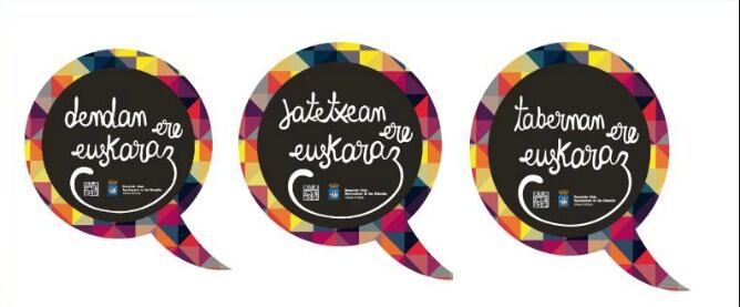 Distintivos que se podrán ver en la campaña del euskera que promueve el consistorio