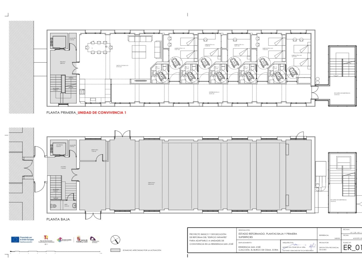 Plano del proyecto de reconversión del Edificio Infantes en unidades de convivencia