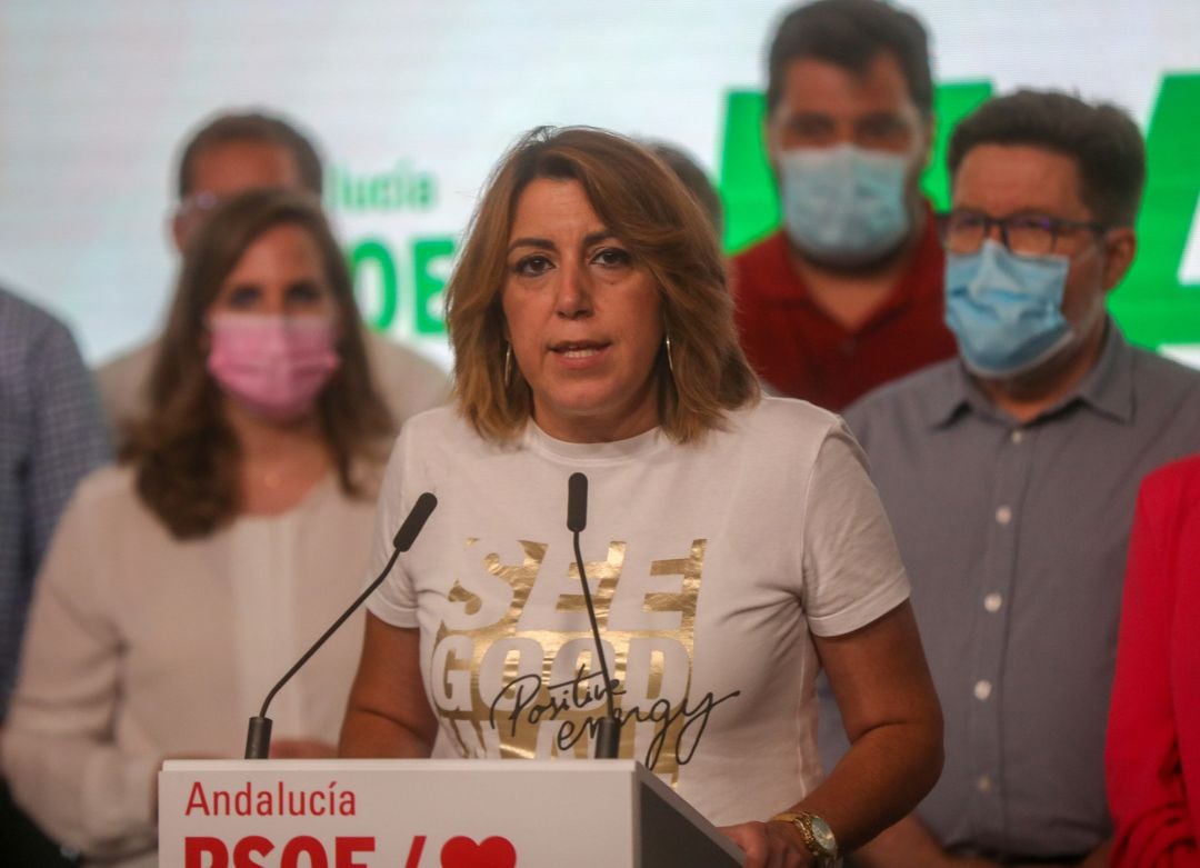 Susana Díaz tras perder en las primarias del PSOE-A, en rueda de prensa,  a 13 de junio del 2021, en Sevilla.