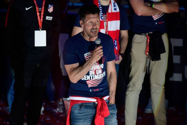Simeone en la celebración de un título con el Atleti