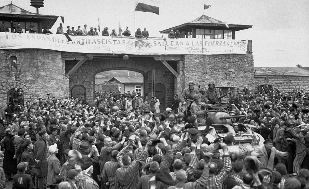 Momento de la liberación de los supervivientes del campo de Mathausen el 5 de mayo de 1945