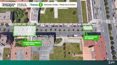 A la entrada de la Avenida de la Ilustración con Naciones Unidas —y por Derechos Humanos—, se estrechará la calzada y se colocarán perterres a modo de calmado de tráfico