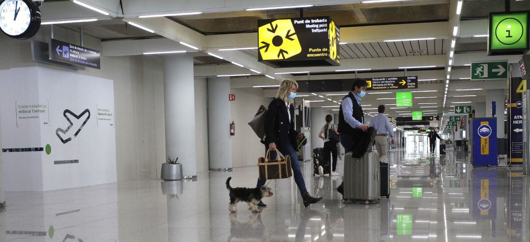 Viajeros internacionales a su llegada al aeropuerto de Palma de Mallorca.