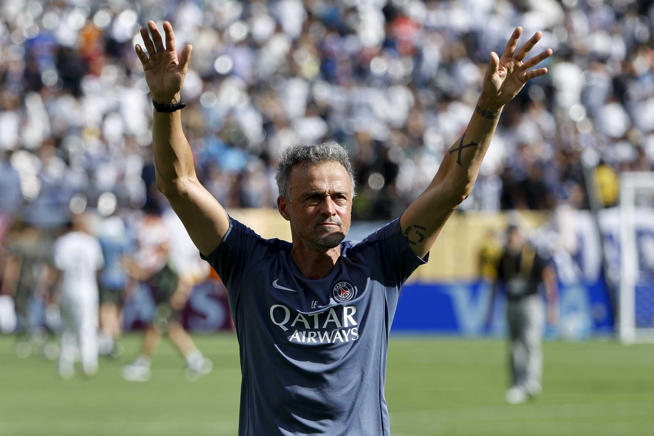 Luis Enrique celebra la victoria contra el Real Madrid