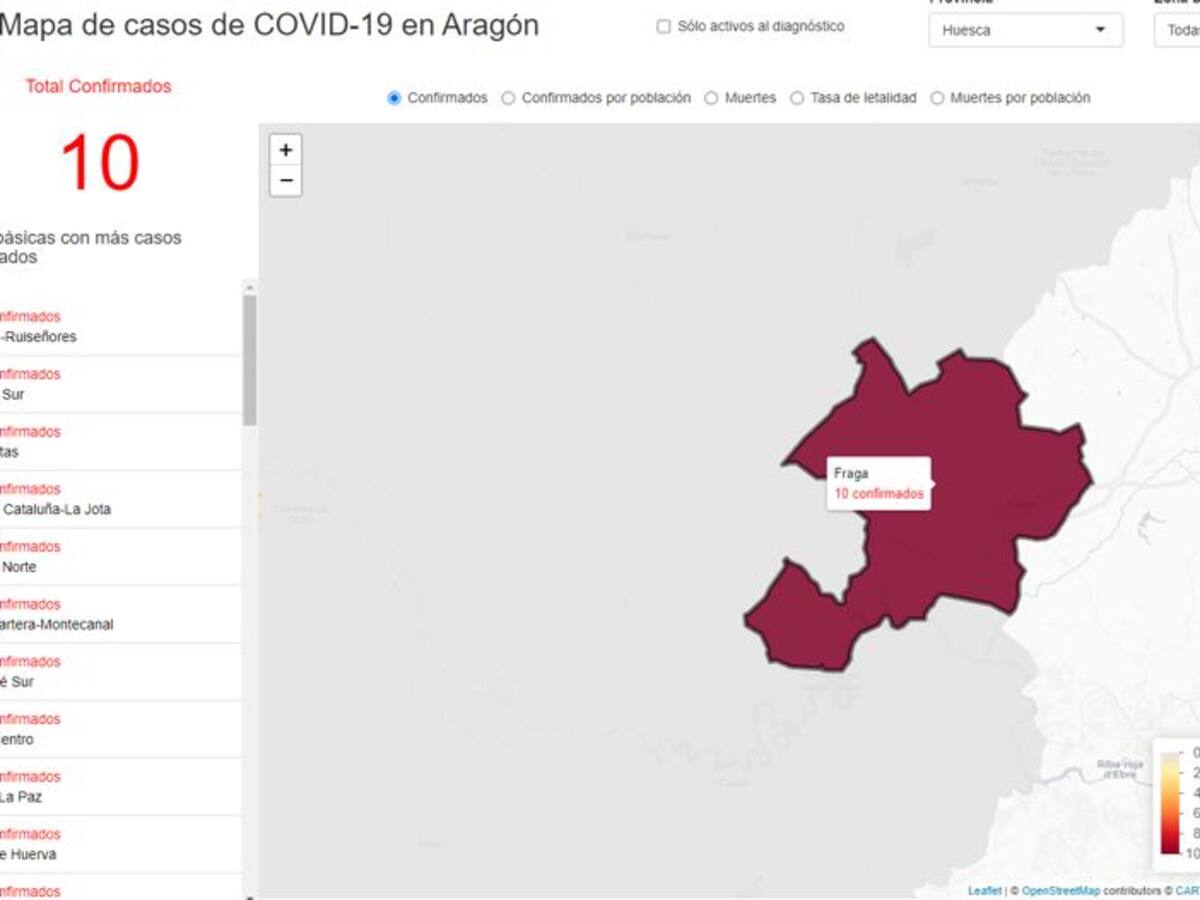 Diez nuevos contagios por coronavirus, todos en la zona de Fraga
