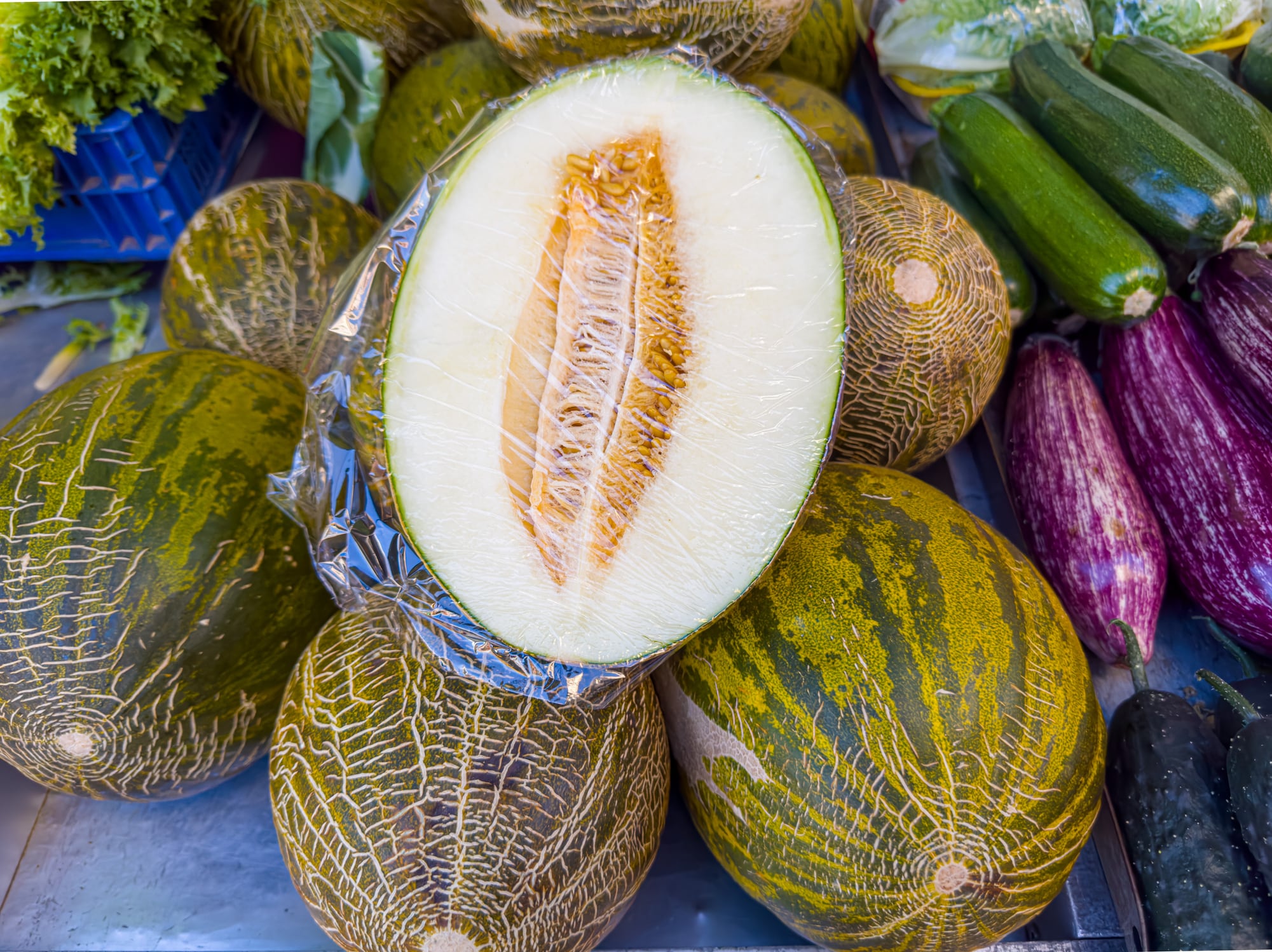 Melón en un mercado de productores de Alicante.