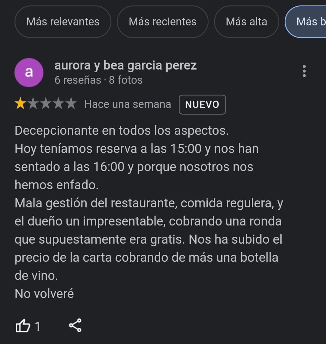 Reseña en Google.