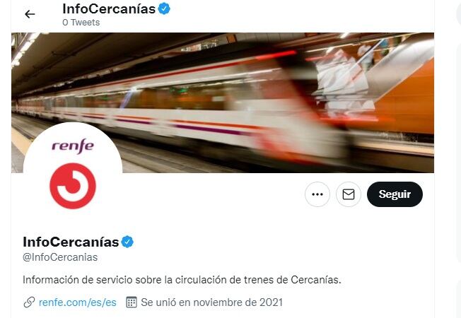 Cuenta de InfoCercanías en Twitter